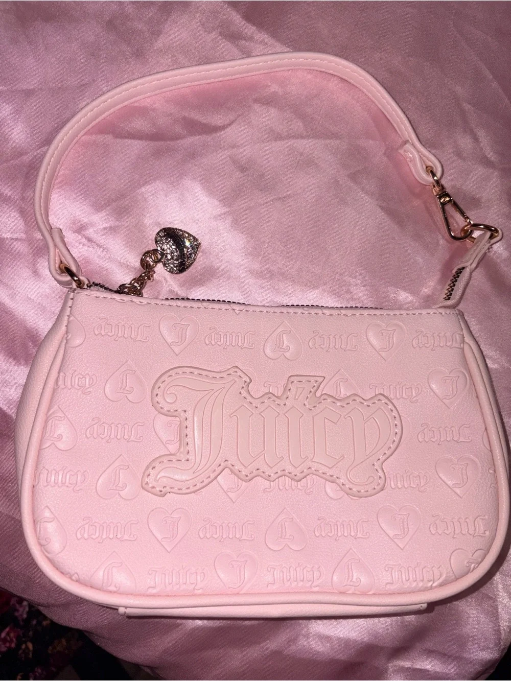 Juicy Couture Light Pink Embossed Mini Shoulder Bag with Heart Charm